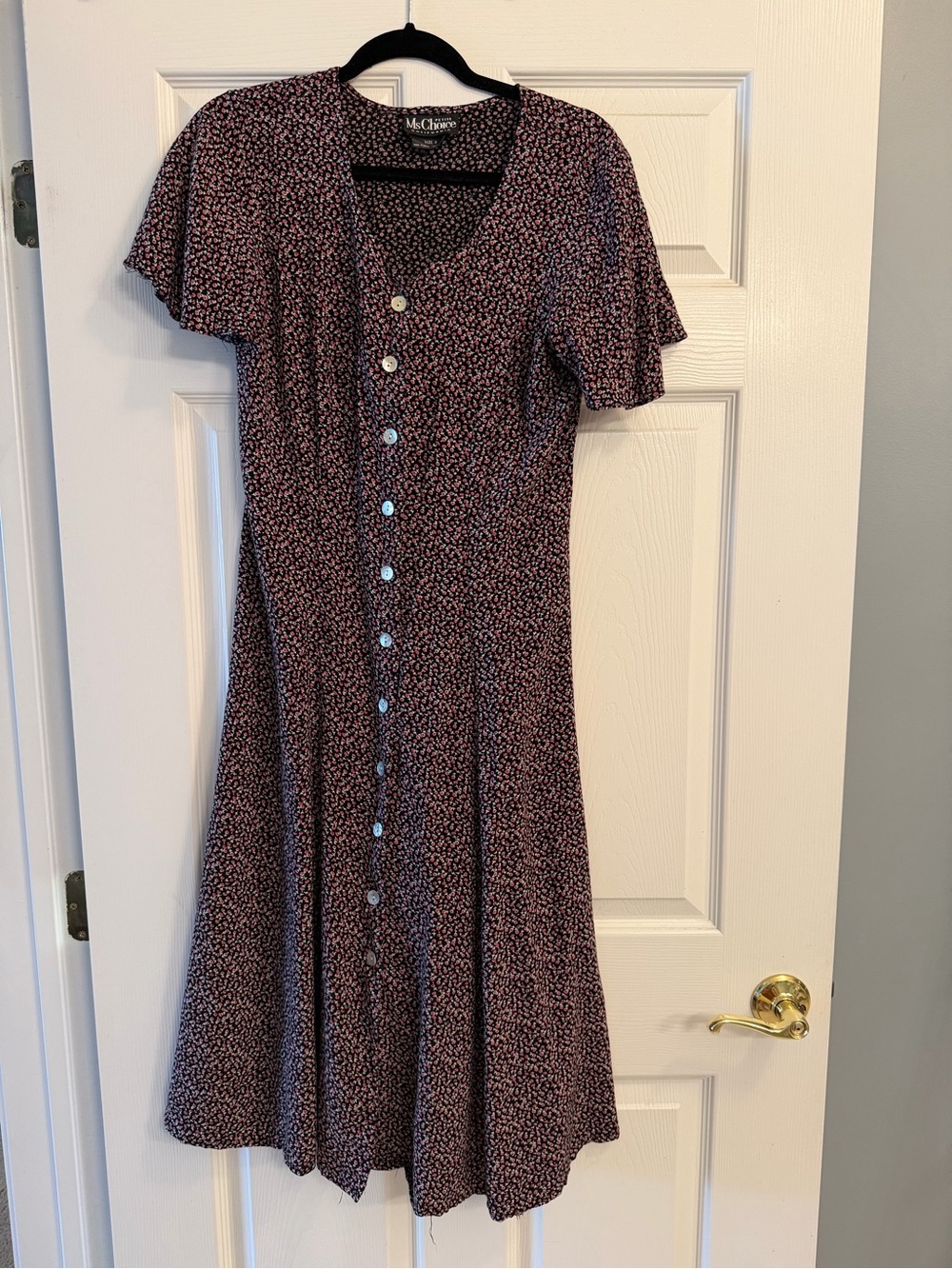 Black & Pink Floral Button-Front Midi Dress